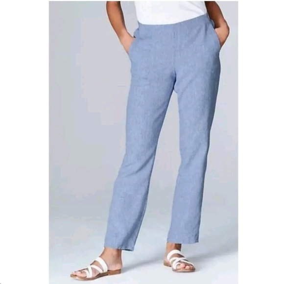 J. Jill Love Linen Chambray Blue Pull On 100% Linen Pants Size Medium Coastal - Picture 1 of 7